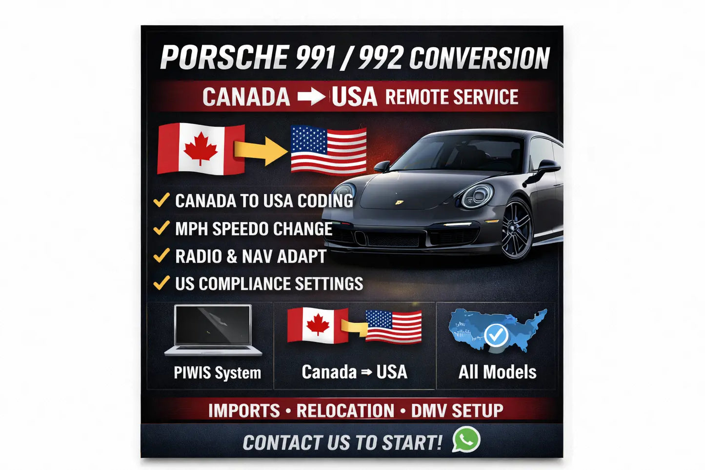 🏁 PORSCHE 991 / 992 CONVERSION CANADA TO USA - REMOTELY VIA TEAMVIEWER QUANTUM OBD