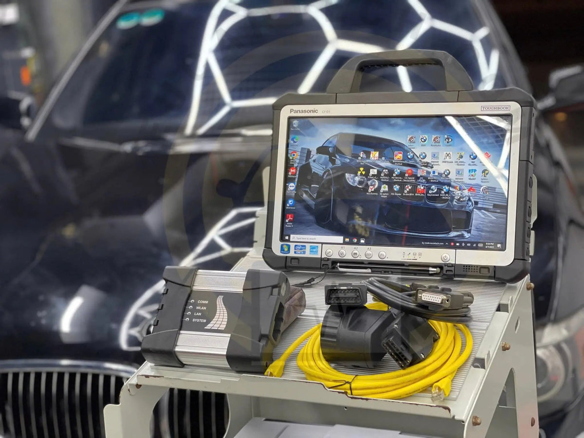 🔧 BMW ISTA Full Dealer Diagnostic Kit 2025 – Panasonic Toughbook CF Rugged Laptop + ICOM NEXT A + Full Cables – Ready to Use QUANTUM OBD