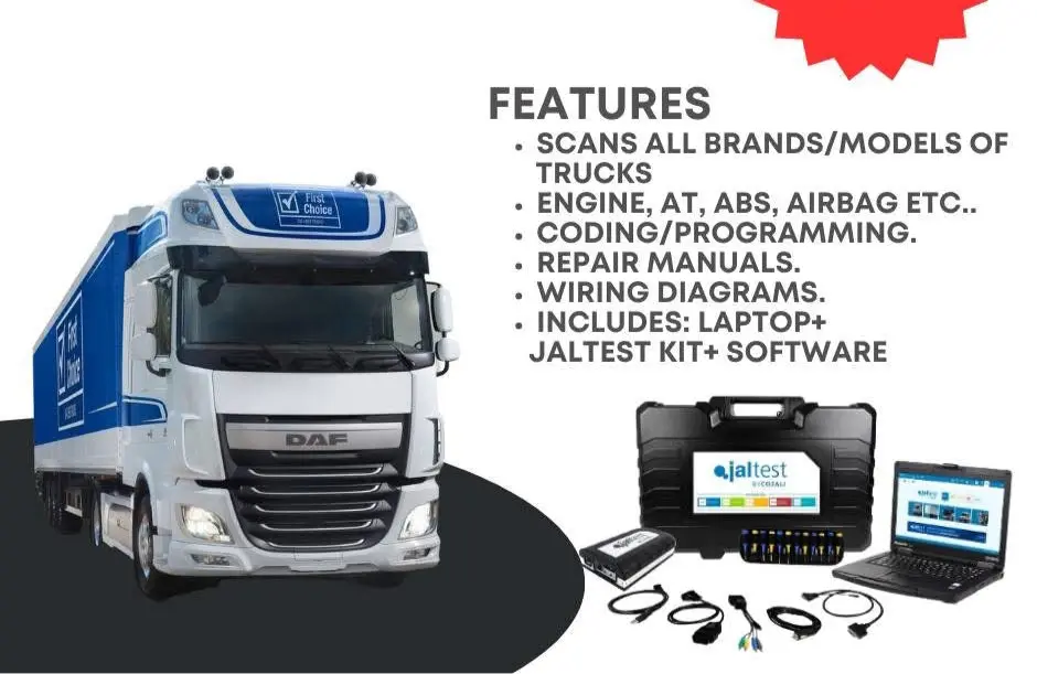 Jaltest Truck Diagnostic Scanner, scans all brands, all models of Truck including DAF, MAN, International and many more. QUANTUM OBD