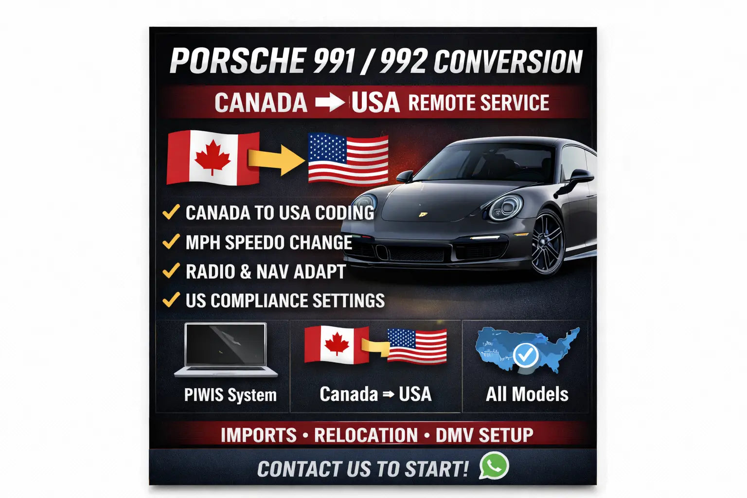 PORSCHE 991 / 992 CONVERSION CANADA TO USA - REMOTELY VIA TEAMVIEWER QUANTUM OBD