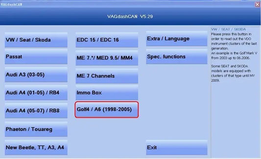 VAG DASH CAN V5.29 VW / SEAT / SKODA  Instrument Clusters Recalibrate Or Correct The Odometer Read Out The Login SKC AUTO DIAGNOSTIC OBD2 SOFTWARES